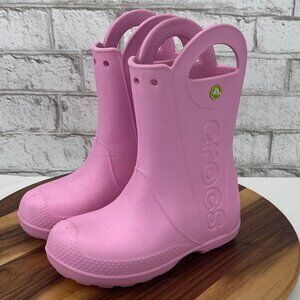 Crocs Handle it Kids Junior Girls Sz. 2 Pink Waterproof Slip On Rain Boots 12803